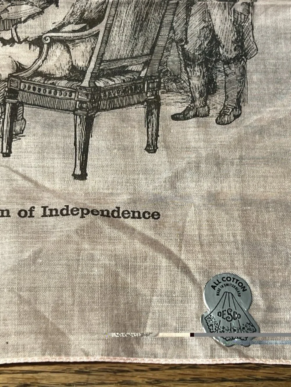 1940 Souvenir Handkerchief Americana The Declaration Of Independence W/ Sticker